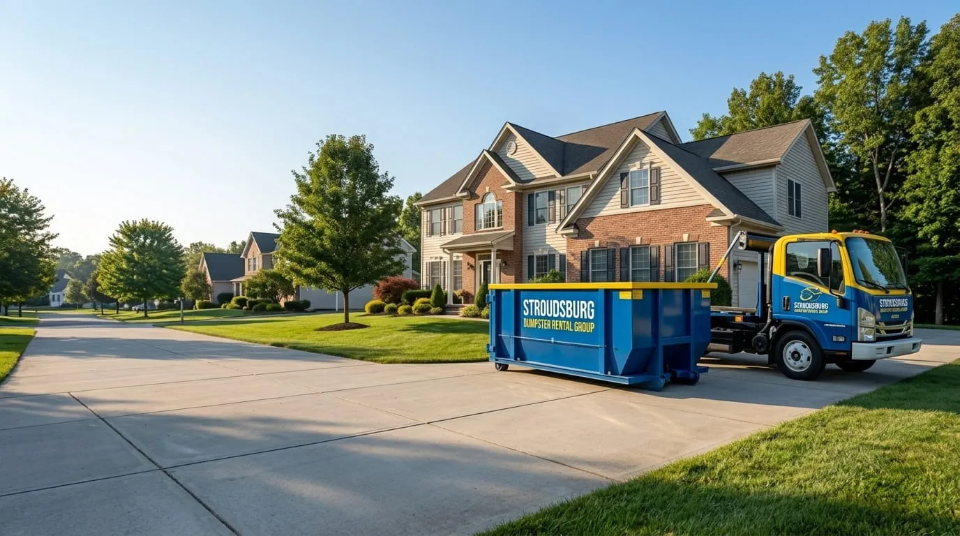 Aerial view of a Stroudsburg PA neighborhood served by Stroudsburg Dumpster Rental Group